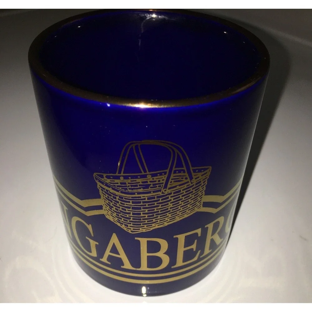 LONGABERGER Basket Company COFFEE Cup Navy with Gold Basket Logo Very Rare